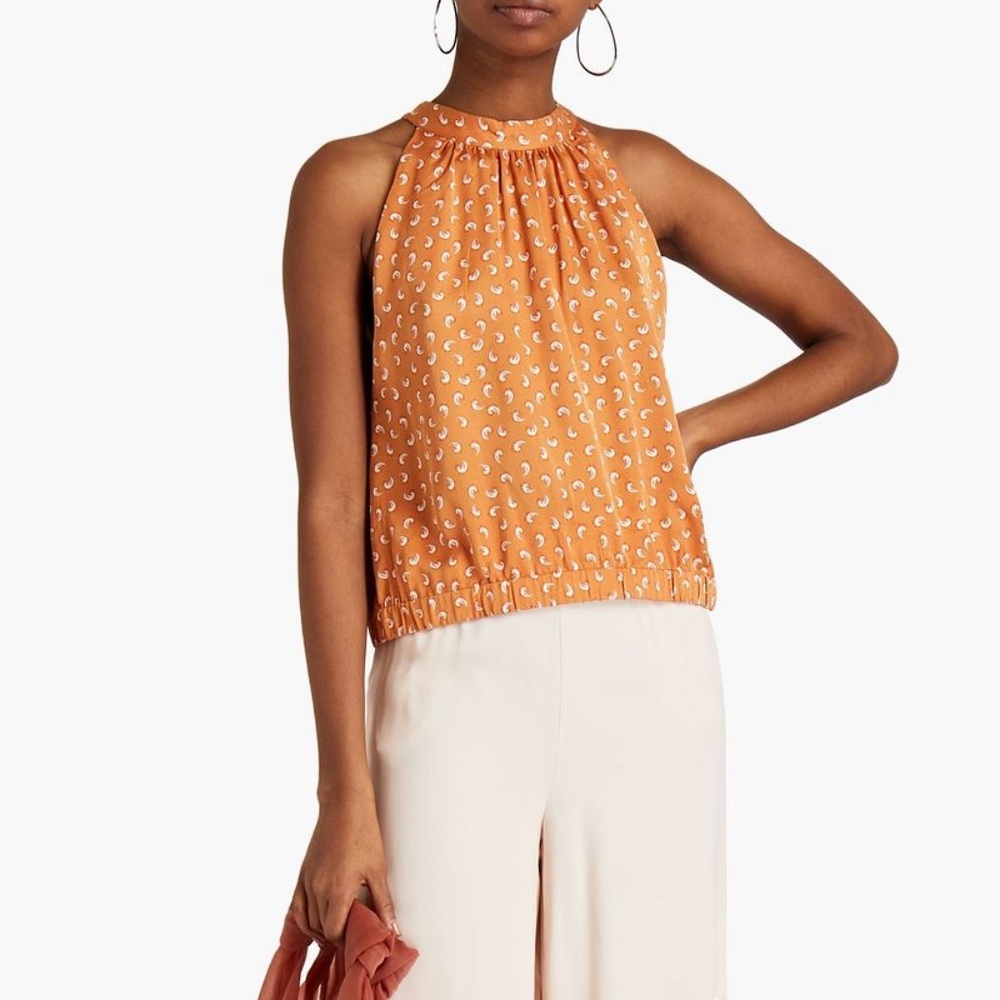 Rodebjer designer sleeveless halter pattern bubble hem blouse NWT size med